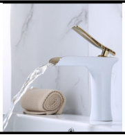 SDN-6319A - SDN-6319A SDN-6317 Luxury Laminar Waterfall Vanity Mixer (White electroplated body+White & Gold)